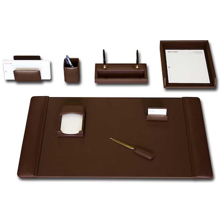 Dacasso Chocolate Brown Leather 8-Piece Desk Set D3412